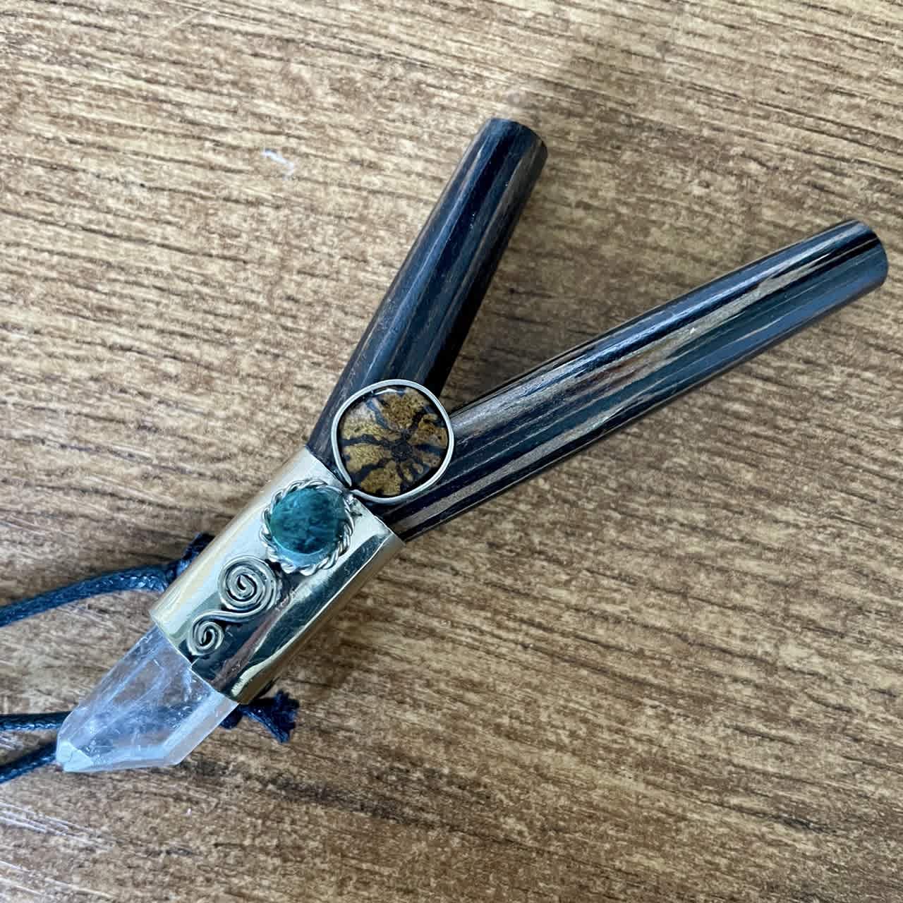 Kuripe Chonta Aya Kristall mit Aya-Lianenscheibe, T&uuml;rkis und Bergkristall &ndash; La Herba